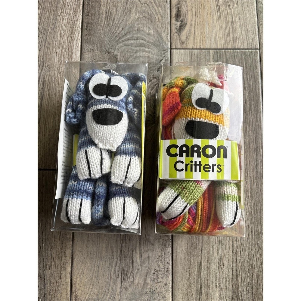 Caron Critters Knit Crochet Kit Puppy Dog Blue Variegated & Rainbow Lot of 2 DIY